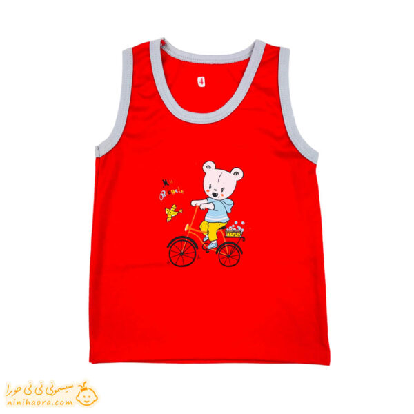 رکابی نخی طرح موش دوچرخه‌سوار قرمز